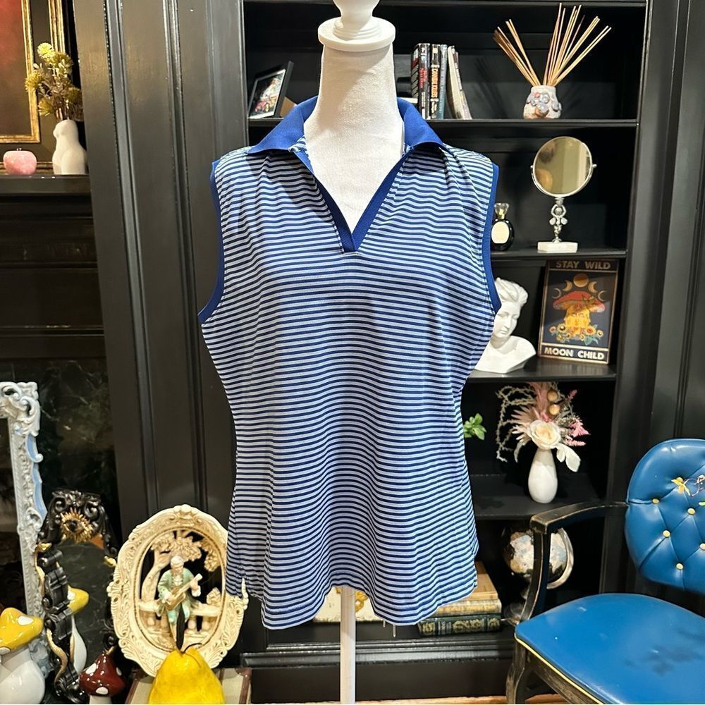 Vineyard Vines Blue Striped Sleeveless Collared Polo – Size L – Performance &